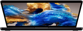 Leicht geöffnetes MacBook Pro mit buntem Display