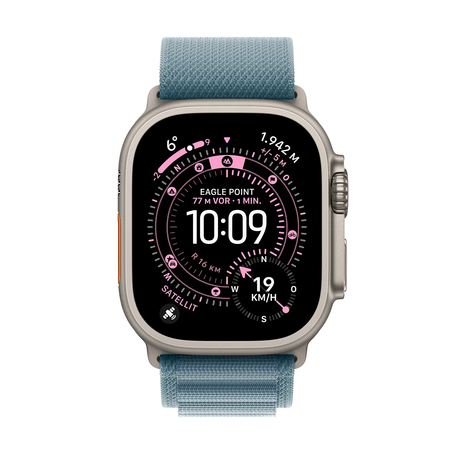 Produktbild Apple Watch Ultra 3 Natural Titanium Alpine Loop Light Blue Frontansicht