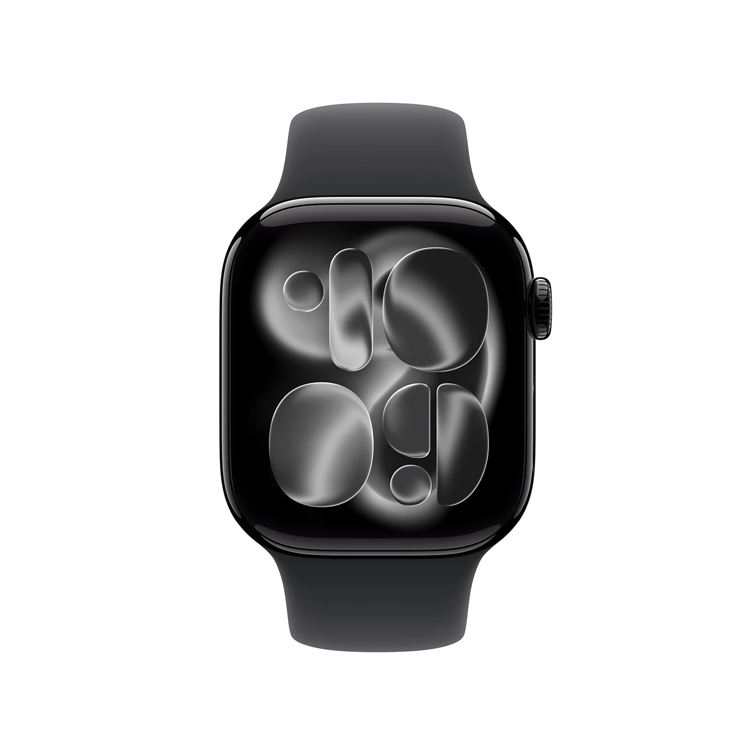 Produktbild Apple Watch Series 11 Diamantschwarz Aluminium Case mit schwarzem Sport Band frontal