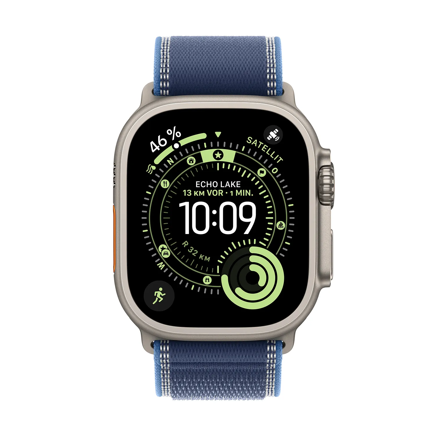 Produktbild Apple Watch Ultra 3 Natural Titanium Trail Loop Blue Bright Blue Frontansicht