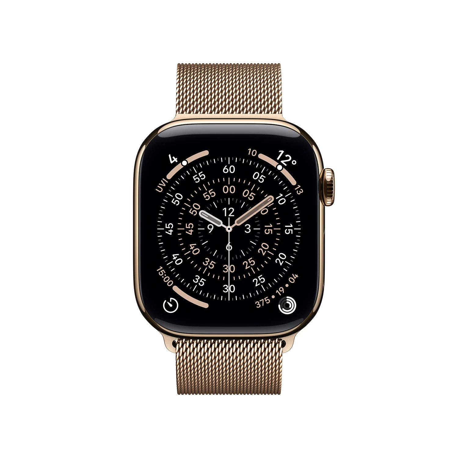 Produktbild Apple Watch Series 11 Gold Titanium Case/Gold Milanese Loop frontal