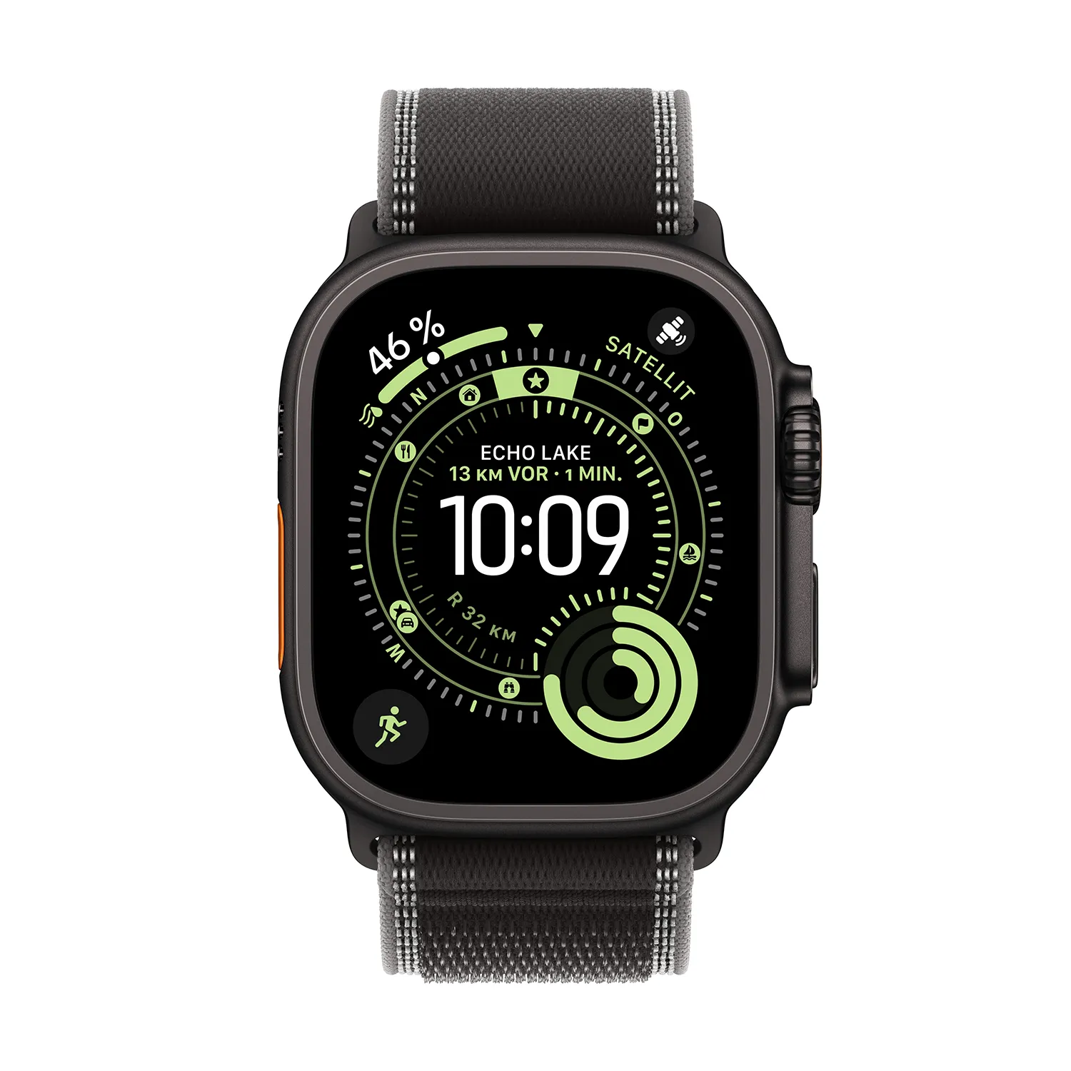 Produktbild Apple Watch Ultra 3 Black Titanium Trail Loop Charcoal Frontansicht