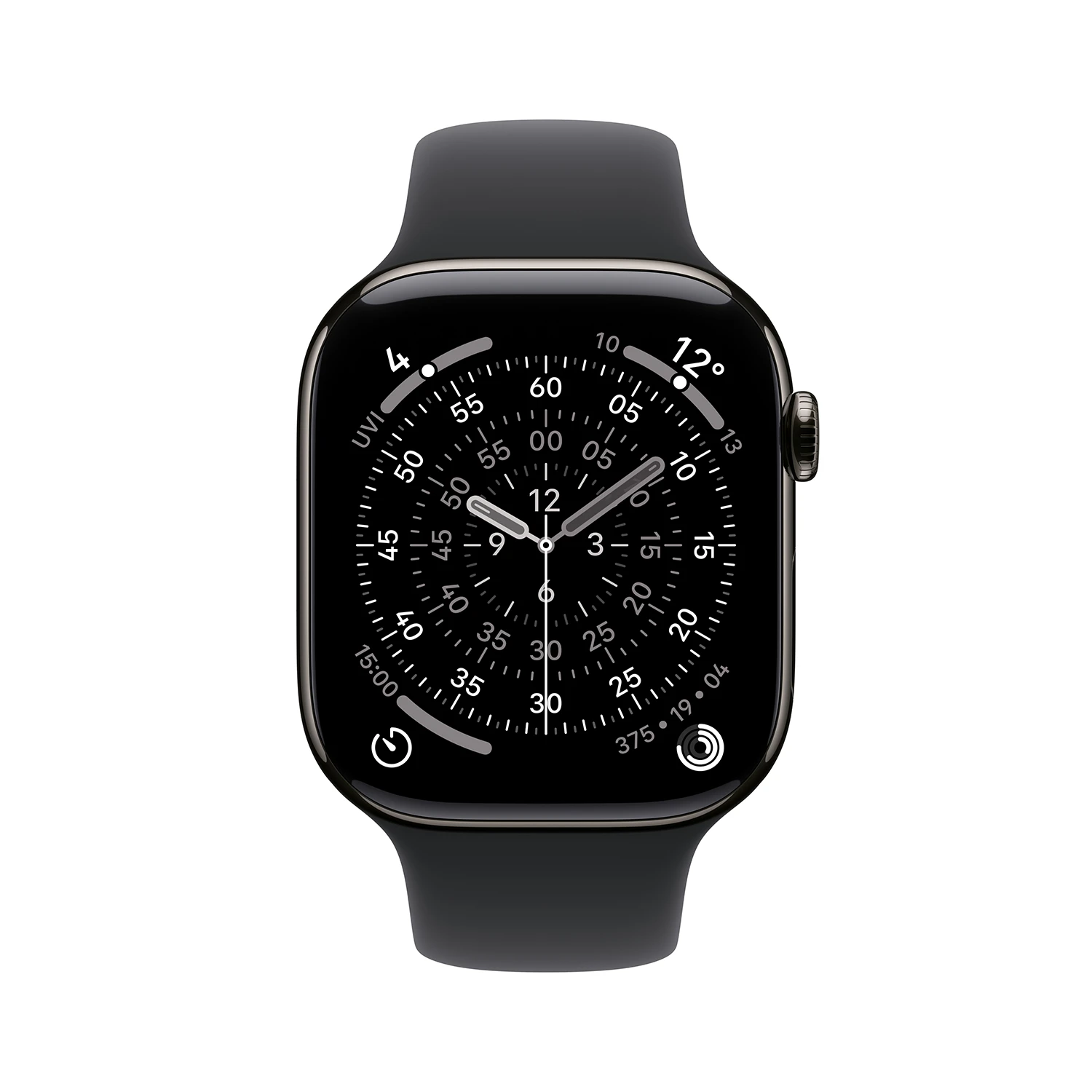 Produktbild Apple Watch Series 11 Schiefer Titanium Case/schwarzem Sport Band frontal