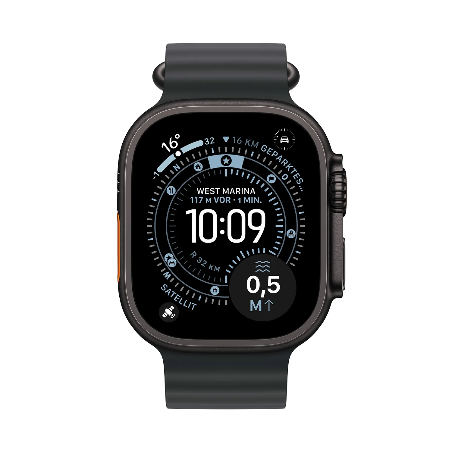 Produktbild Apple Watch Ultra 3 Black Titanium Ocean Band Black Frontansicht